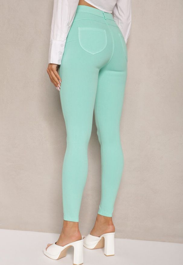 Renee - Miętowe Skinny Jeansy z Bawełną High Waist Lorie. Okazja: na co dzień. Stan: podwyższony. Kolor: zielony. Styl: casual, elegancki, wizytowy