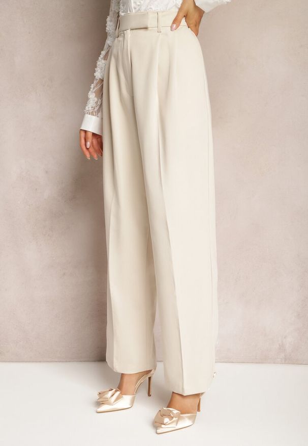 Renee - Beżowe Spodnie High Waist w Garniturowym Stylu z Kieszeniami Junife. Stan: podwyższony. Kolor: beżowy