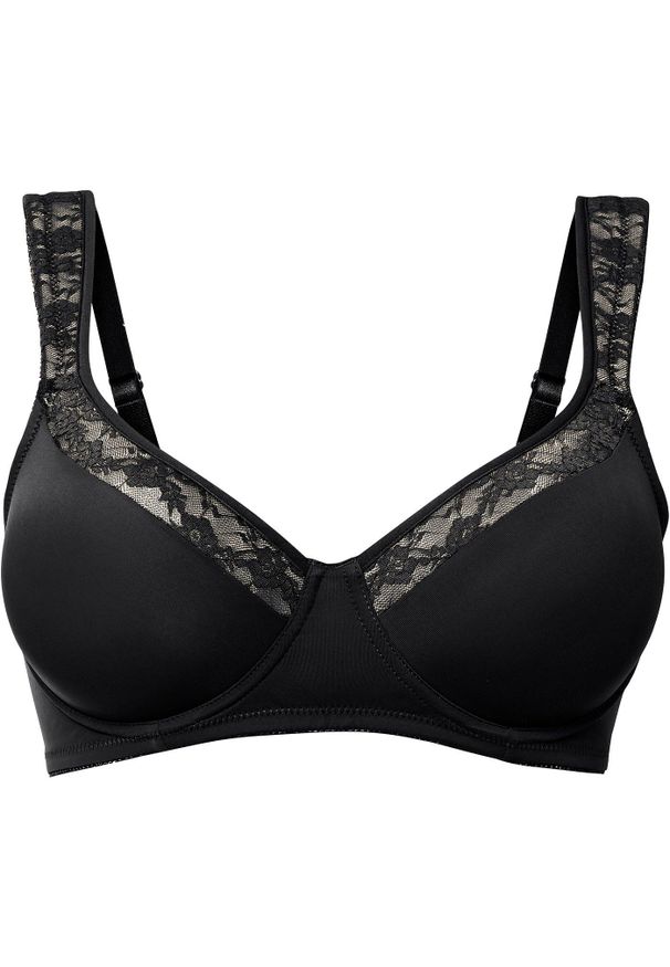 bonprix - Biustonosz usztywniany z wyściełanymi ramiączkami. Kolor: czarny. Materiał: materiał. Rodzaj stanika: wyściełane miseczki, różne sposoby noszenia