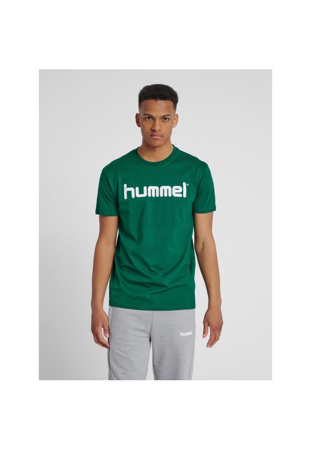 Koszulka sportowa z krótkim rękawem męska Hummel Cotton Logo. Kolor: zielony, biały, wielokolorowy. Długość rękawa: krótki rękaw. Długość: krótkie