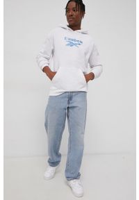 Reebok Classic Bluza bawełniana kolor szary z kapturem z aplikacją. Typ kołnierza: kaptur. Kolor: szary. Materiał: bawełna. Wzór: aplikacja