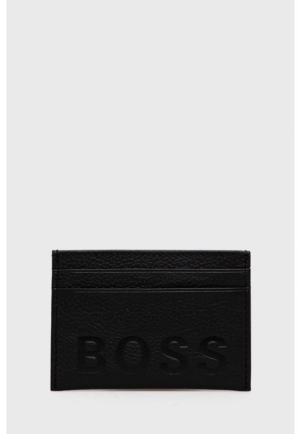 BOSS - Boss Etui na karty skórzane 50465535 męski kolor czarny. Kolor: czarny. Materiał: skóra