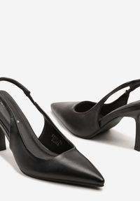 Born2be - Czarne Sandały Slingback na Szpilce z Noskiem w Szpic Nanoril. Kolor: czarny. Materiał: jeans. Obcas: na szpilce. Styl: elegancki. Wysokość obcasa: średni #4