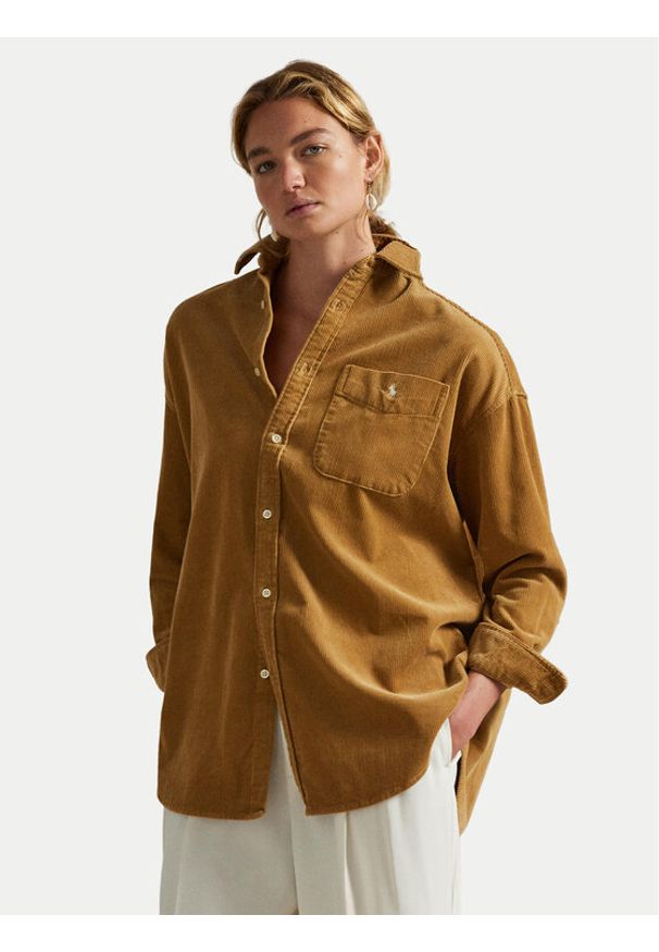 Polo Ralph Lauren Koszula 211971525001 Brązowy Oversize. Typ kołnierza: polo. Kolor: brązowy. Materiał: bawełna