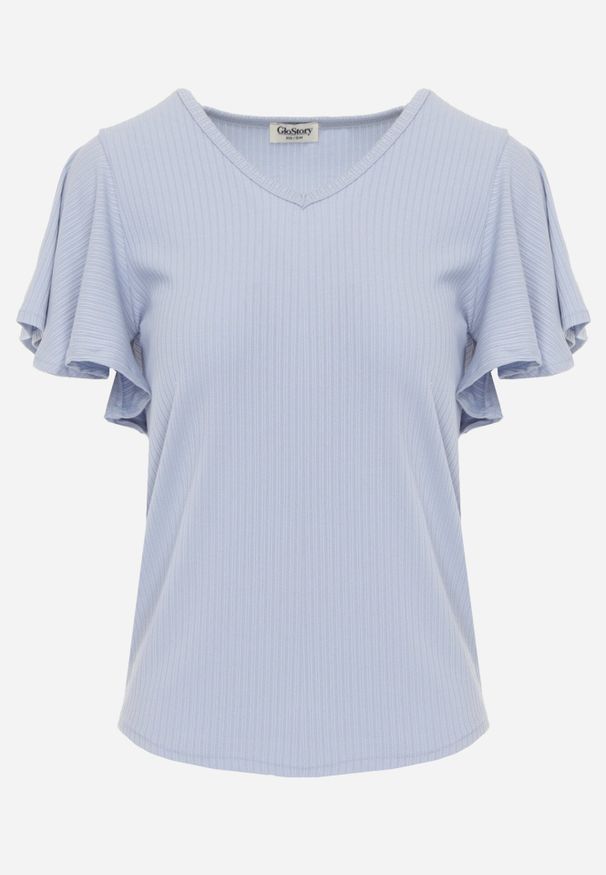 Born2be - Jasnoniebieska Bluzka z Szerokimi Rękawami Sunevia. Okazja: na co dzień. Typ kołnierza: dekolt w kształcie V. Kolor: niebieski. Materiał: jeans. Styl: elegancki, casual