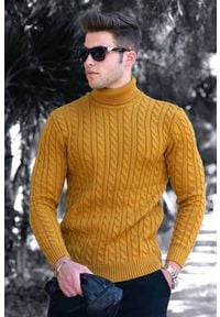 IVET - Męski sweter ADONIS MUSTARD. Typ kołnierza: golf. Kolor: żółty. Materiał: dzianina, jeans. Sezon: zima, jesień #1
