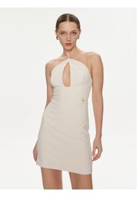 Elisabetta Franchi Sukienka koktajlowa AB-514-41E2-V300 Beżowy Slim Fit. Kolor: beżowy. Materiał: syntetyk. Styl: wizytowy