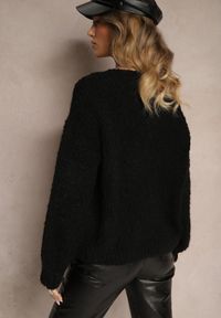 Renee - Czarny Kardigan z Wełną Bawełną i Wiskozą Ozdobiony Wiązaniem Lilassea. Typ kołnierza: dekolt w serek. Kolor: czarny. Materiał: bawełna, wiskoza, wełna. Wzór: aplikacja. Styl: klasyczny, elegancki