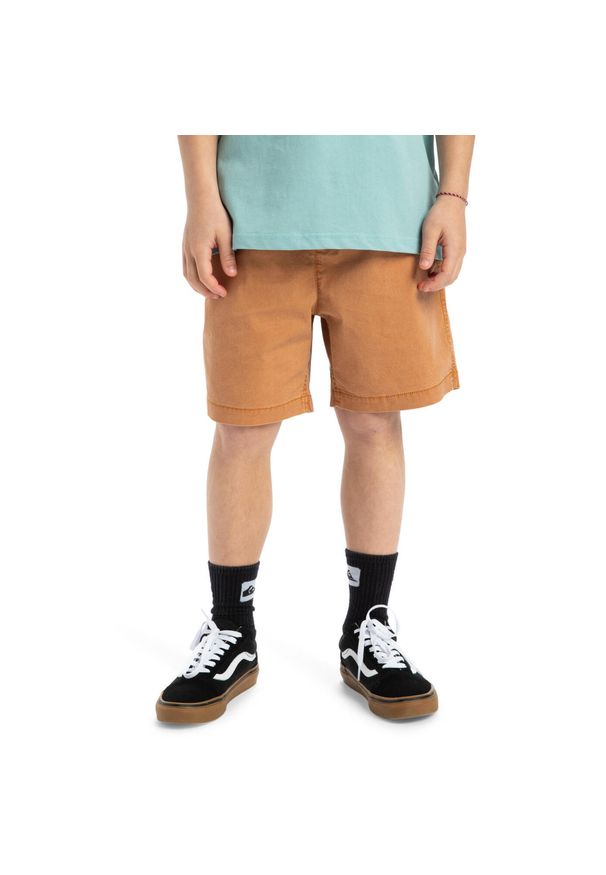 Quiksilver - Spodenki z elastyczną talią dla Chłopcy TAXER YOUTH 15". Kolor: brązowy. Materiał: bawełna, elastan, materiał. Długość: krótkie. Sezon: lato
