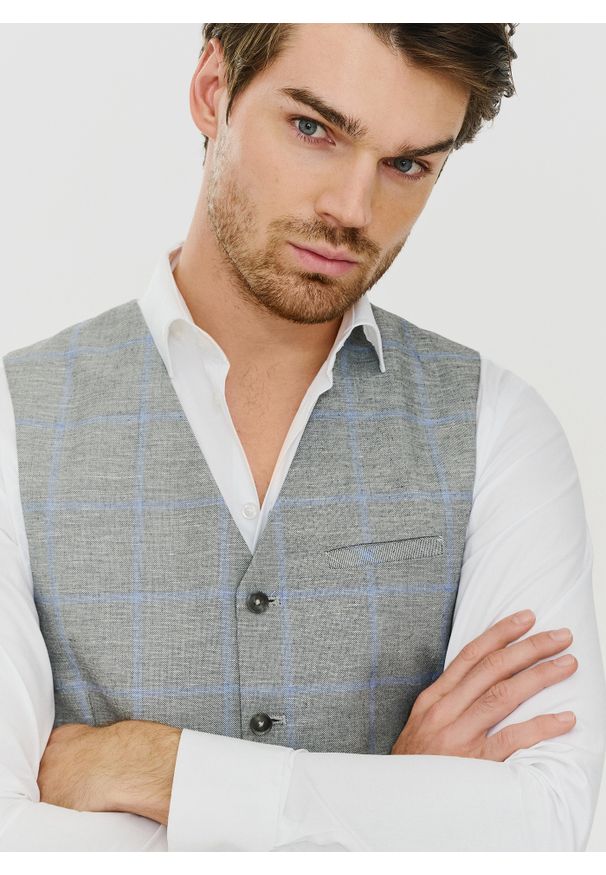 Pako Lorente - PAKO LORENTE – Męska szara kamizelka w kratę. Kolor: szary