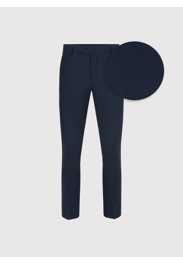 Pako Lorente - PAKO LORENTE – Granatowe spodnie ganiturowe. Kolor: niebieski. Materiał: elastan, wiskoza, poliester. Wzór: gładki. Styl: młodzieżowy, elegancki
