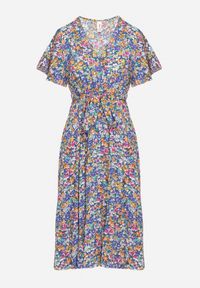 Born2be - Niebieska Rozkloszowana Sukienka w Kwiaty z Kopertowym Dekoltem Plisowana Lanasira. Kolor: niebieski. Wzór: kwiaty. Typ sukienki: kopertowe #6