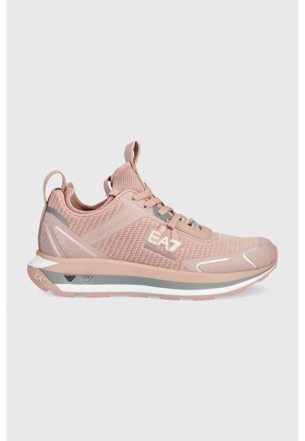 EA7 Emporio Armani sneakersy kolor różowy. Nosek buta: okrągły. Zapięcie: sznurówki. Kolor: różowy. Materiał: guma. Obcas: na platformie