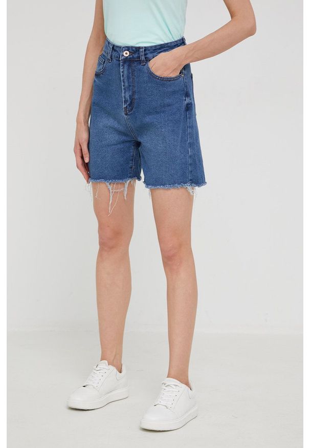Answear Lab szorty jeansowe damskie kolor granatowy high waist. Okazja: na co dzień. Stan: podwyższony. Kolor: niebieski. Materiał: jeans. Styl: wakacyjny