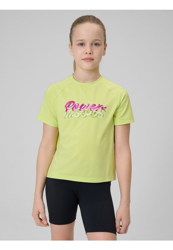 4f - 4F Koszulka sportowa szybkoschnąca dziewczęca - zielona 122/128 (6-8 lat). Kolor: zielony. Materiał: materiał. Sezon: lato. Styl: sportowy