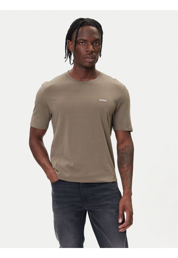 Hugo - HUGO T-Shirt Dero222 50466158 Beżowy Regular Fit. Kolor: beżowy. Materiał: bawełna
