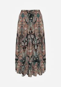 Renee - Beżowo-Czarna Spódnica z Wiskozy Ozdobiona Motywem Paisley Ellivae. Okazja: na co dzień. Kolor: beżowy. Materiał: wiskoza. Wzór: paisley, aplikacja. Styl: casual, elegancki #8