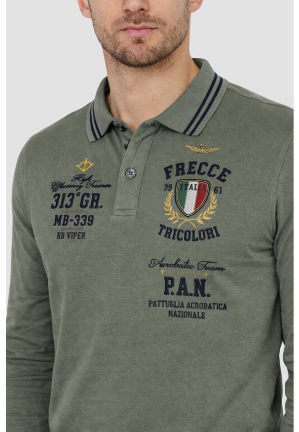 Aeronautica Militare - AERONAUTICA MILITARE Zielony longsleeve polo P.a.n. With Flock Prints, Rozmiar XL. Typ kołnierza: polo. Kolor: zielony. Długość rękawa: długi rękaw