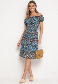 Born2be - Zielono-Czarna Sukienka Bawełniana Hiszpanka w Stylu Boho Raelinora. Typ kołnierza: dekolt hiszpanka. Kolor: zielony. Materiał: bawełna. Styl: boho #3