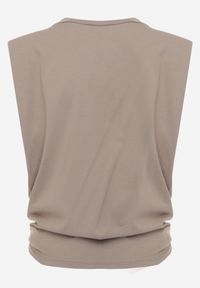 Renee - Beżowy Wiązany Top Oversize z Bawełny Bez Rękawów z Poduszkami w Ramionach Othrassa. Okazja: na co dzień, na randkę. Kolor: beżowy. Materiał: bawełna. Długość rękawa: bez rękawów. Długość: krótkie. Styl: casual #4