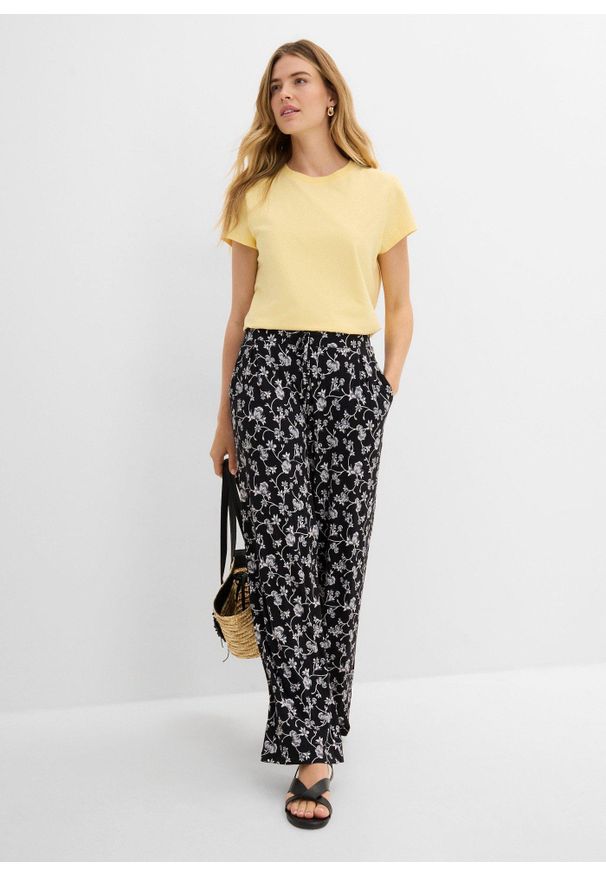 bonprix - Spodnie palazzo z mieszanki wiskozy. Kolor: czarny. Materiał: wiskoza