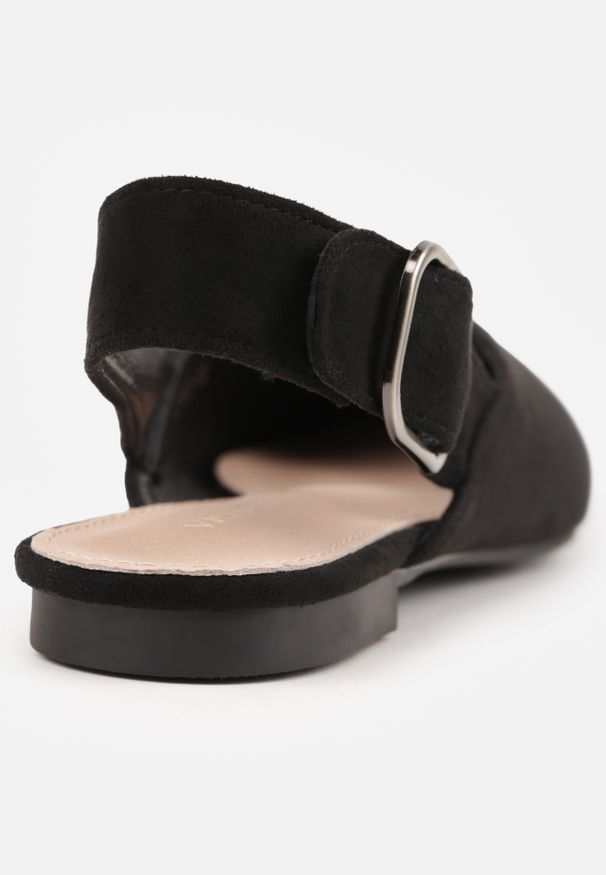Renee - Czarne Sandały Vices Typu Slingback z Wkładką ze Skóry Naturalnej Rallora. Okazja: na spacer, na co dzień. Zapięcie: sprzączka. Kolor: czarny. Materiał: skóra. Wzór: nadruk. Obcas: na obcasie. Styl: elegancki, casual. Wysokość obcasa: średni