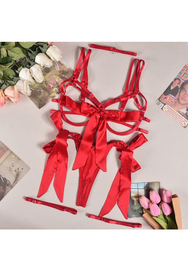 Intica - Komplet bielizny z kokardami i regulowanymi ramiączkami Chrysa. Kolor: czerwony. Materiał: materiał