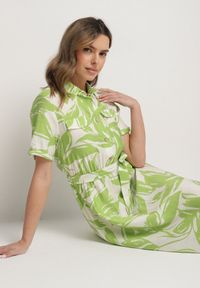 Born2be - Zielona Wiskozowa Sukienka o Koszulowym Kroju z Wiązanym Paskiem Uloanna. Okazja: na co dzień. Kolor: zielony. Materiał: wiskoza. Długość rękawa: krótki rękaw. Wzór: aplikacja. Typ sukienki: koszulowe. Styl: klasyczny, casual, elegancki #4