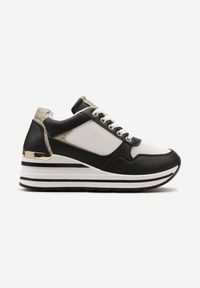 Renee - Czarne Sneakersy na Niskiej Platformie ze Wstawkami Brokatowymi Gwenoa. Kolor: czarny. Obcas: na platformie