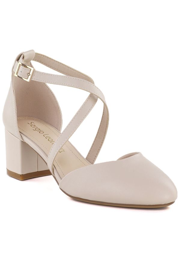 Sandały damskie z paseczkami beżowe Sergio Leone SK824. Kolor: beżowy. Materiał: skóra ekologiczna. Szerokość cholewki: normalna