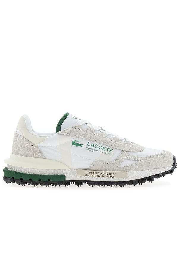 Buty męskie Lacoste Elite Active 1262 SMA 751SMA0041-21G - białe. Zapięcie: sznurówki. Kolor: biały. Materiał: zamsz, materiał, skóra, guma, syntetyk, nylon. Szerokość cholewki: normalna