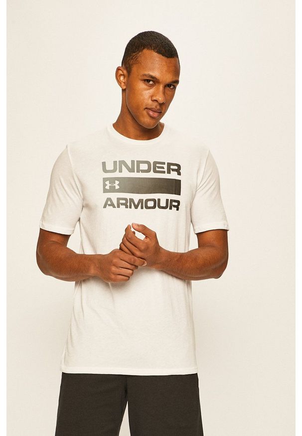 Under Armour t-shirt męski kolor biały. Kolor: biały. Materiał: dzianina. Wzór: nadruk