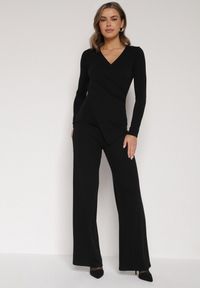Born2be - Czarny Bawełniany Komplet Kopertowa Bluzka z Długim Rękawem i Spodnie Ferenna. Kolor: czarny. Materiał: bawełna #7