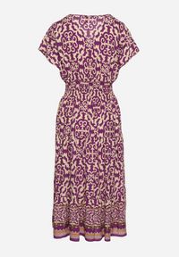 Born2be - Ciemnofioletowa Bawełniana Sukienka z Dekoltem w Serek Zapinana na Guziki z Gumką w Pasie Kelea. Okazja: na co dzień. Typ kołnierza: dekolt w serek. Kolor: fioletowy. Materiał: bawełna. Typ sukienki: proste. Styl: wizytowy, casual, klasyczny, elegancki #4