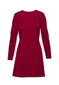 MOE - Elegancka krótka sukienka trapezowa z kontrafałdami bordowa. Okazja: do pracy, na spotkanie biznesowe. Typ kołnierza: dekolt w łódkę. Kolor: niebieski, czerwony, brązowy. Materiał: tkanina, poliester. Wzór: gładki. Typ sukienki: trapezowe. Styl: elegancki. Długość: mini #3