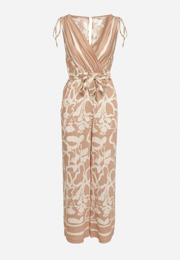 Born2be - Różowy Kopertowy Kombinezon z Wiskozą Wykończony Gumką w Talii z Materiałowym Paskiem Inatia. Okazja: na co dzień. Kolor: różowy. Materiał: wiskoza, materiał. Długość: długie. Styl: casual, elegancki