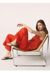 Reserved - Lniane spodnie z falbankami - pomarańczowy. Kolor: pomarańczowy. Materiał: len #1