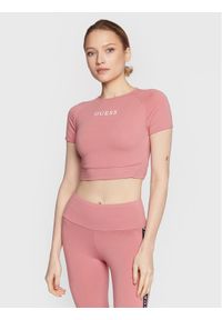 Guess T-Shirt Aline V3RP16 KABR0 Różowy Slim Fit. Kolor: różowy. Materiał: syntetyk, bawełna