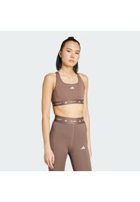 Adidas - Biustonosz TECHFIT. Kolor: beżowy, wielokolorowy, brązowy. Materiał: materiał. Technologia: Techfit (Adidas). Sport: fitness #1