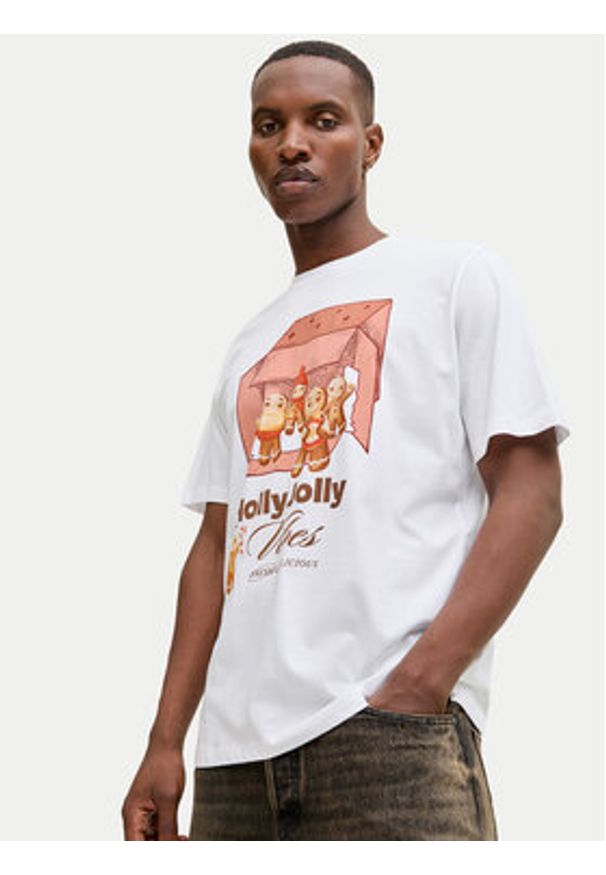 Jack & Jones T-Shirt Holiday Cartoon 12287550 Biały Relaxed Fit. Kolor: biały. Materiał: bawełna