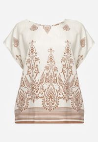 Born2be - Beżowa Wiskozowa Bluzka z Etnicznym Wzorem Melloshell. Okazja: na co dzień. Kolor: beżowy. Materiał: wiskoza. Styl: elegancki, casual #8