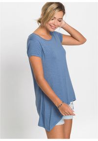 bonprix - Koszulka o asymetrycznej długości. Kolor: niebieski. Długość rękawa: krótki rękaw. Długość: krótkie, długie #1