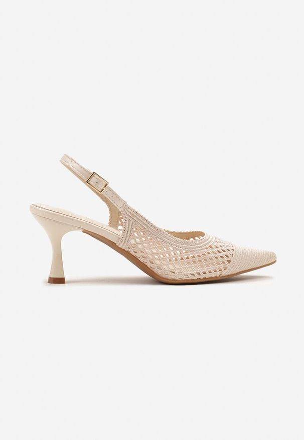 Renee - Beżowe Sandały Slingback na Klepsydrze z Szydełkową Cholewką i Noskiem w Szpic Mairita. Okazja: na co dzień. Zapięcie: pasek. Kolor: beżowy. Styl: elegancki, casual