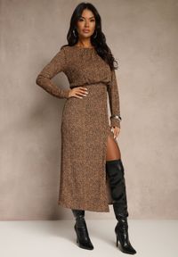 Renee - Panterkowa Sukienka z Gumką w Talii z Dopasowanym Dołem i Rozcięciem Zenova. Okazja: na co dzień. Wzór: motyw zwierzęcy, nadruk. Sezon: wiosna. Styl: casual, elegancki, klasyczny #5