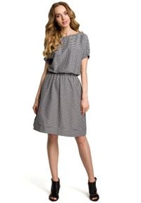 MOE - Swobodna sukienka w modną drobną kratkę. Materiał: materiał, tkanina, elastan, guma. Wzór: kratka #4