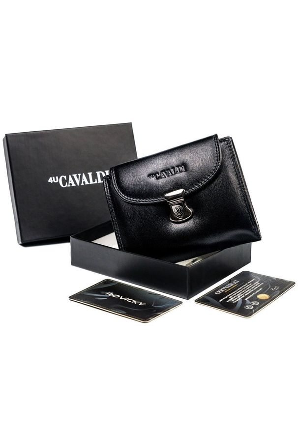 4U CAVALDI - Portfel damski czarny Cavaldi RD-19-GCL-6382 BLACK. Kolor: czarny. Materiał: skóra