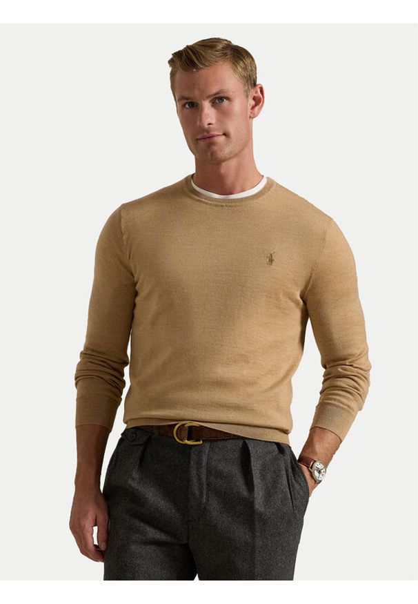 Polo Ralph Lauren Sweter 710946143009 Beżowy Slim Fit. Typ kołnierza: polo. Kolor: beżowy. Materiał: wełna