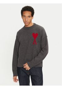 AMI PARIS Sweter BFUKS006.018 Szary Regular Fit. Kolor: szary. Materiał: wełna