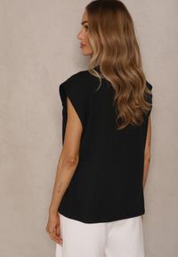 Renee - Czarny Top z Bawełny Ozdobiony Falbanką Galanetia. Okazja: na co dzień, na spacer. Kolor: czarny. Materiał: bawełna. Wzór: aplikacja. Styl: klasyczny, casual #3