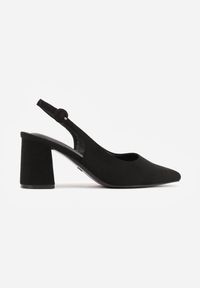 Renee - Czarne Czółenka na Słupku Typu Slingback Tareina. Okazja: na co dzień. Zapięcie: sprzączka. Kolor: czarny. Materiał: prążkowany, jeans. Obcas: na słupku. Styl: casual, elegancki #2